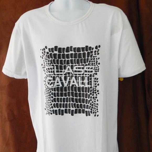 CAVALLI CLASS Croco Print Graphic Premium T-shirt Crewneck White XL